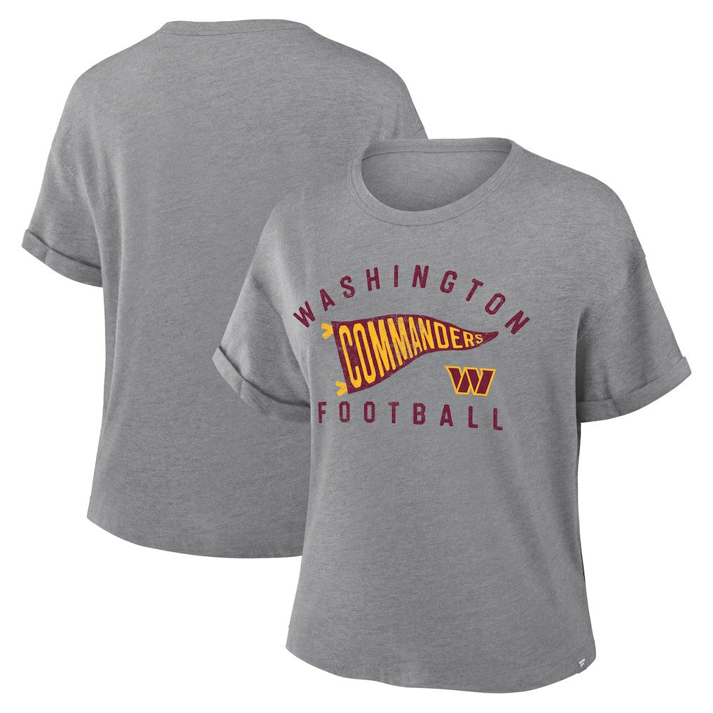 Washington Commanders Women's Pennant Wave Tribute Tri-Blend Boxy T-Shirt - Heather Gray on sale
