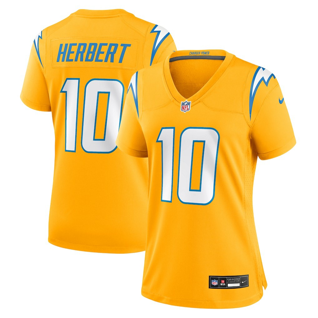 Justin Herbert Los Angeles Chargers Women's Alternate Charger Power Game Jersey - Gold | Nike on sale