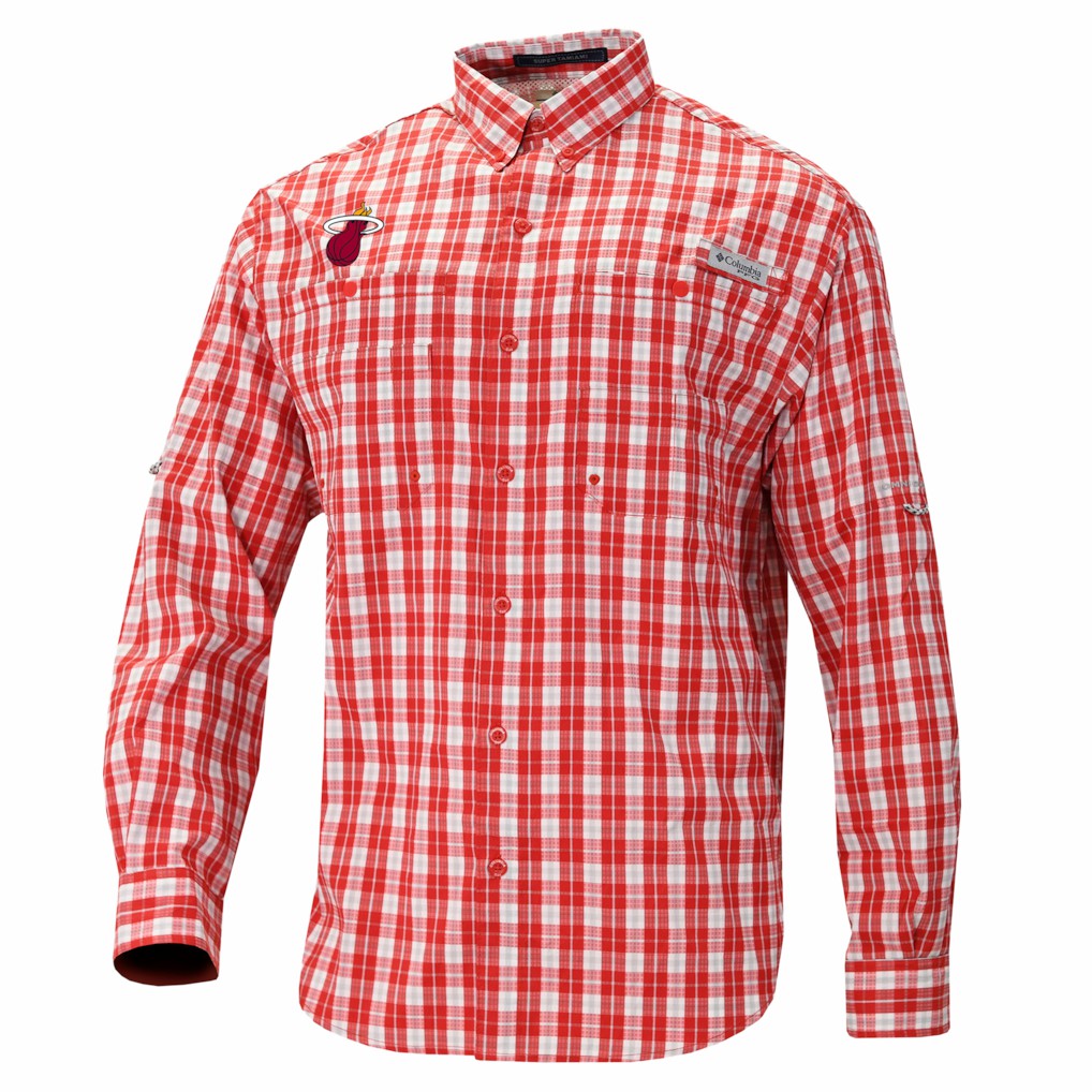 Miami Heat Super Tamiami Omni-Shade Long Sleeve Button-Down Shirt - Red | Columbia sale