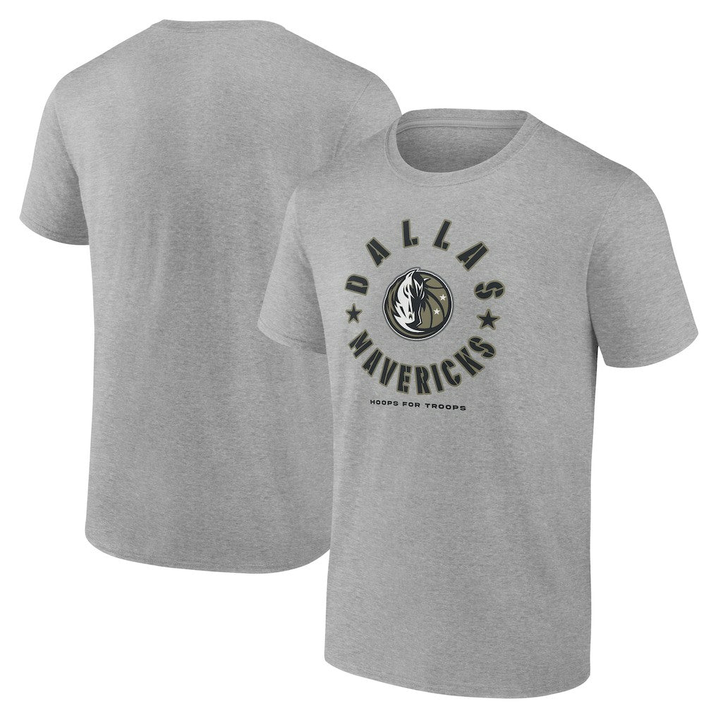 Dallas Mavericks Hoops for Troops T-Shirt sale - Heather Gray on sale