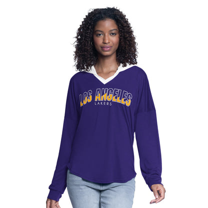 Los Angeles Lakers G-III 4Her by Carl Banks Women's Bench Player Oversized Long Sleeve Hooded Top - Purple online