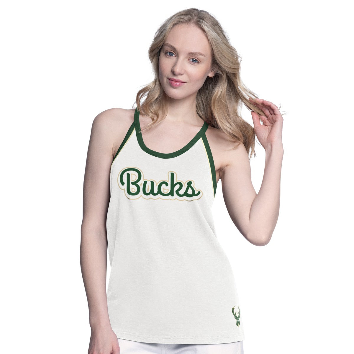 Milwaukee Bucks G-III 4Her by Carl Banks Women's Curveball Racerback Scoop Neck Slub Tank Top - White cheap