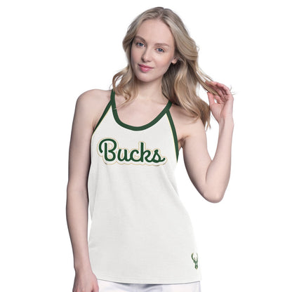 Milwaukee Bucks G-III 4Her by Carl Banks Women's Curveball Racerback Scoop Neck Slub Tank Top - White cheap