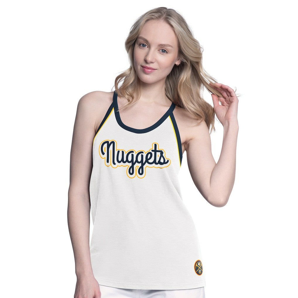 Denver Nuggets G-III 4Her by Carl Banks Women's Curveball Racerback Scoop Neck Slub Tank Top sale - White discount