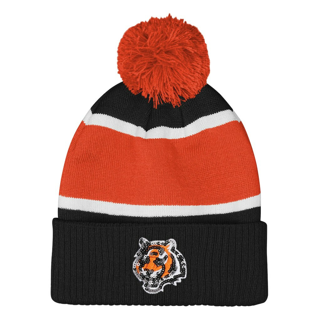 Cincinnati Bengals Outerstuff Girls Let's Play Cuffed Knit Hat with Pom - Black discount