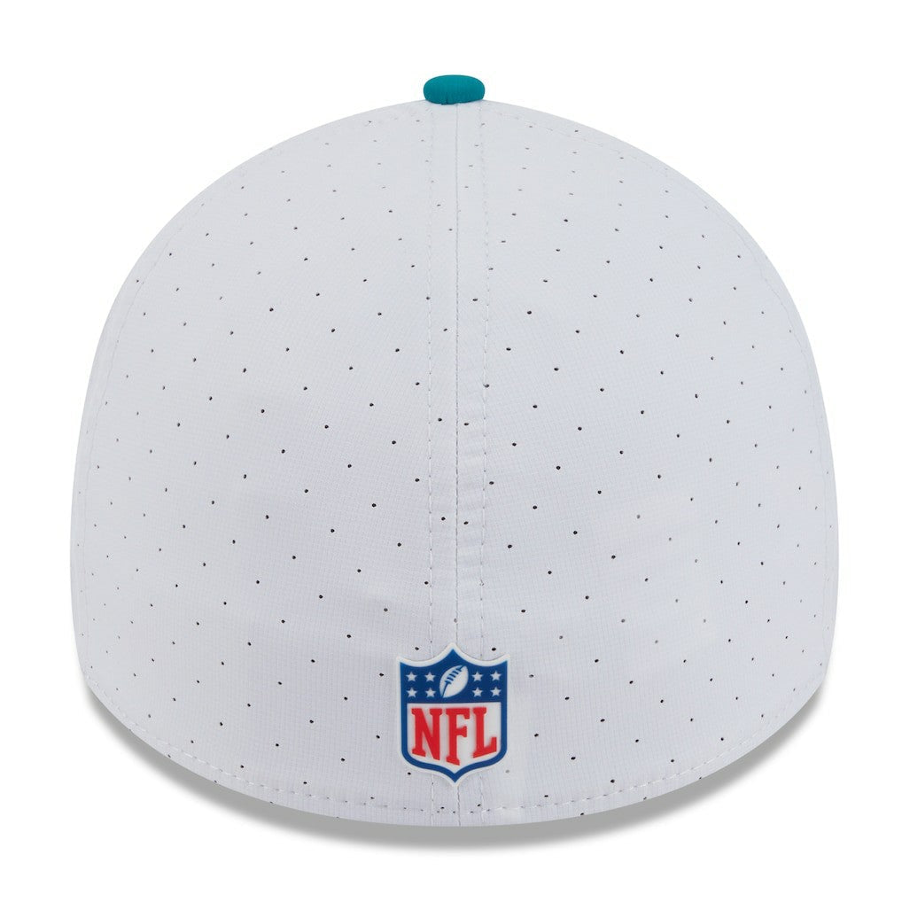 Miami Dolphins New Era 2025 NFL Training Camp Throwback Logo 39THIRTY Flex Hat - White/Aqua outlet