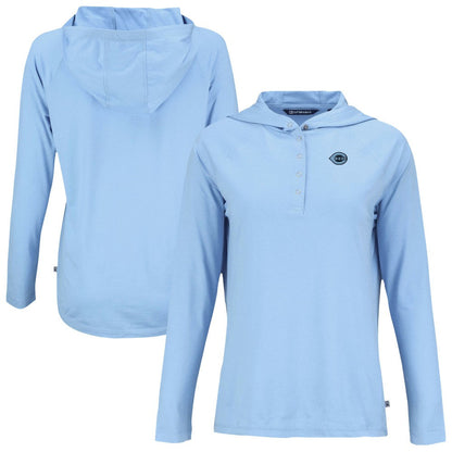 Cincinnati Reds Cutter & Buck Women's Coastline Epic Comfort Eco Recycled Long Sleeve Hoodie T-Shirt - Powder Blue