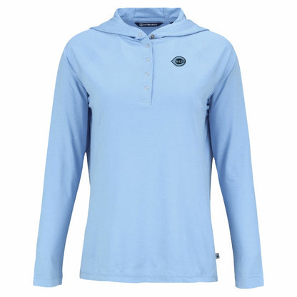 Cincinnati Reds Cutter & Buck Women's Coastline Epic Comfort Eco Recycled Long Sleeve Hoodie T-Shirt - Powder Blue