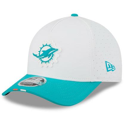 Miami Dolphins New Era Youth 2025 NFL Training Camp A-Frame 9FORTY Adjustable Hat - White/Aqua sale