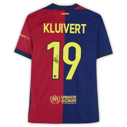 Patrick Kluivert Barcelona Autographed 2024-25 Red/Blue Home Jersey - BAS | Fanatics for sale