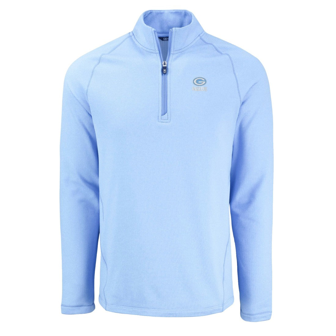 Green Bay Packers Cutter & Buck Peshastin Eco Fleece Recycled Raglan Quarter-Zip Top - Powder Blue on sale