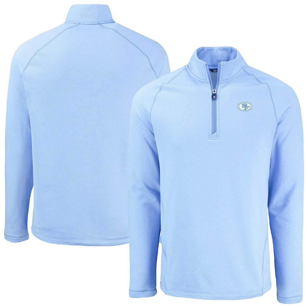 San Francisco 49ers Cutter & Buck Peshastin Eco Fleece Recycled Raglan Quarter-Zip Top - Powder Blue online