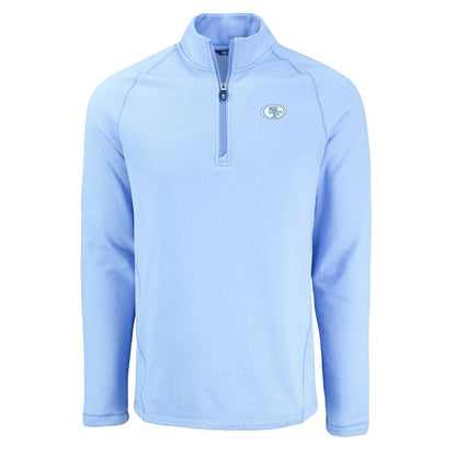 San Francisco 49ers Cutter & Buck Peshastin Eco Fleece Recycled Raglan Quarter-Zip Top - Powder Blue online