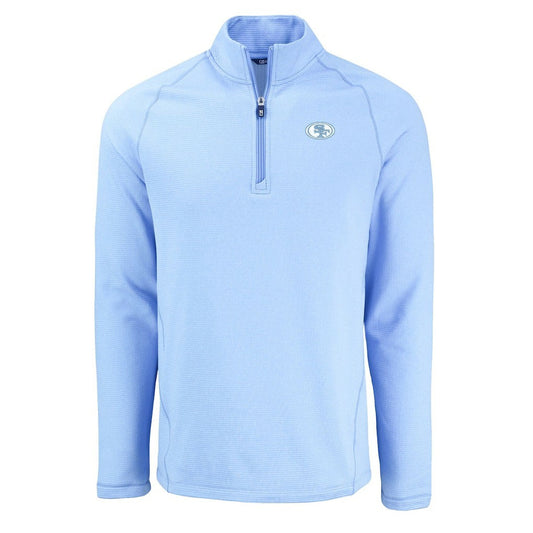 San Francisco 49ers Cutter & Buck Peshastin Eco Fleece Recycled Raglan Quarter-Zip Top - Powder Blue online