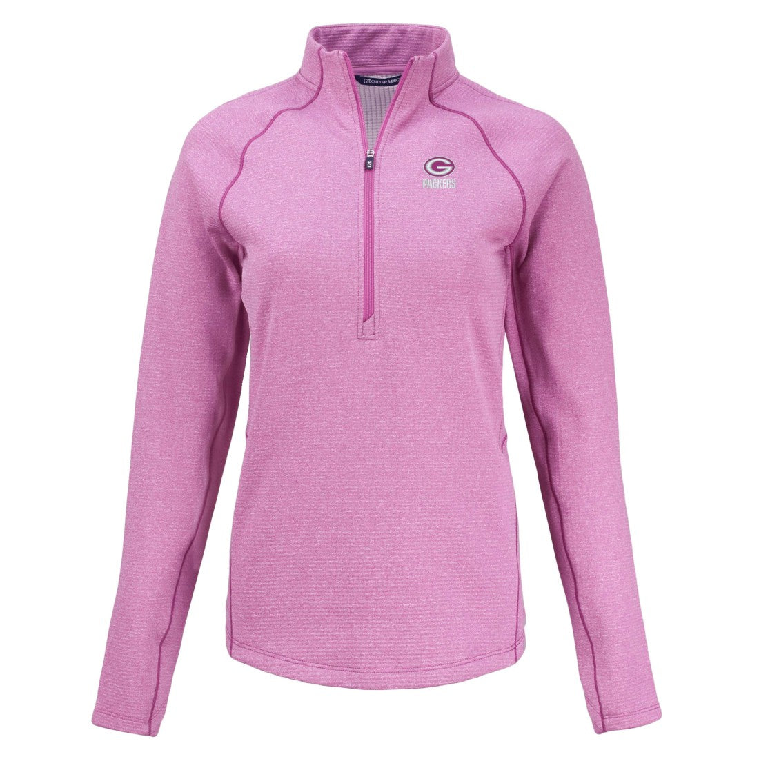 Green Bay Packers Cutter & Buck Women's Peshastin Eco Fleece Recycled Half-Zip Top - Pink for sale