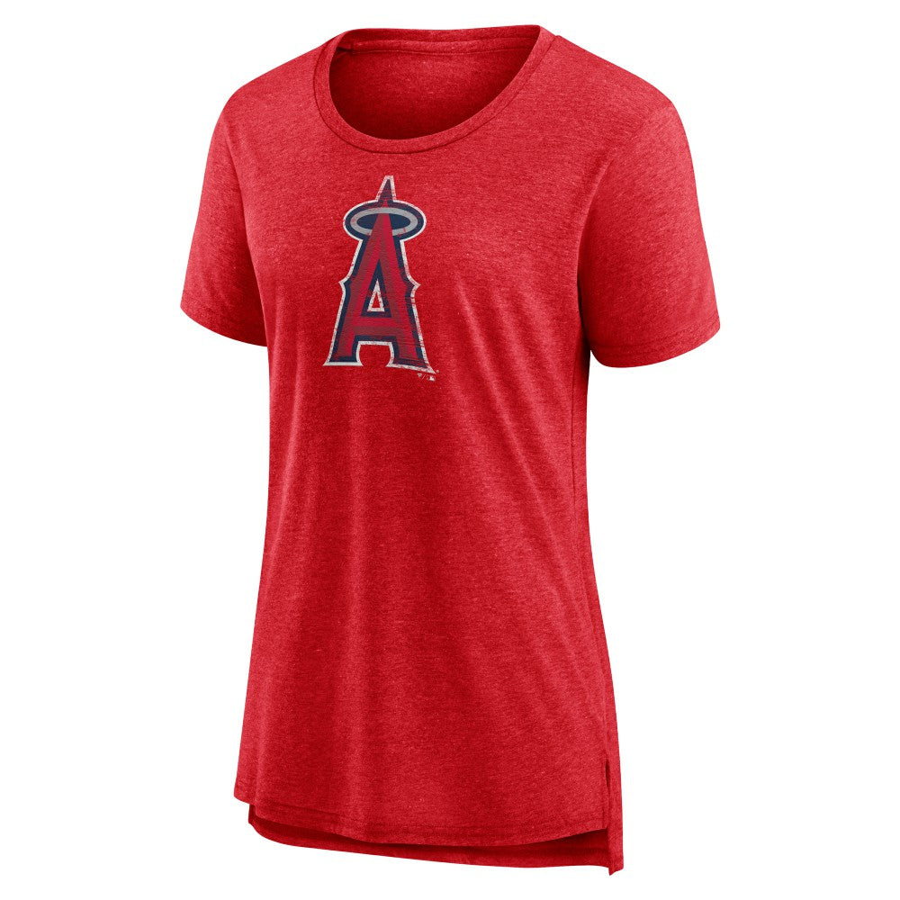 Los Angeles Angels Women's Weathered Official Logo Tri-Blend T-Shirt - Red