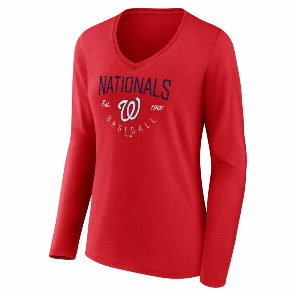 Washington Nationals Women's Live For It Long Sleeve V-Neck T-Shirt - Red