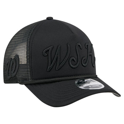 Washington Nationals City Initial 9FORTY A-Frame M-Crown Adjustable Trucker Hat - Black | New Era