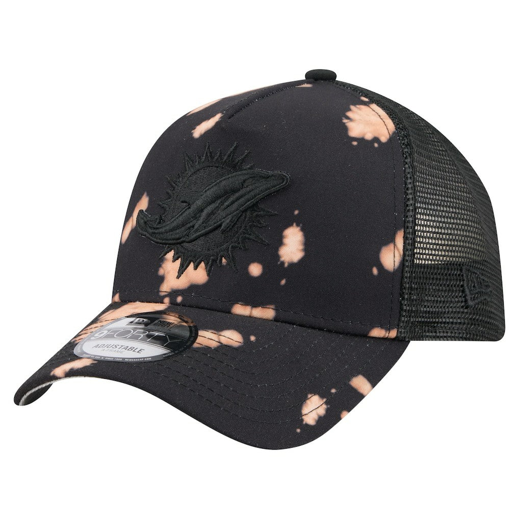 Miami Dolphins New Era Bleached 9FORTY A-Frame Adjustable Hat - Black discount