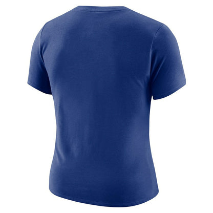 New York Knicks Women's Courtside Modest Cropped Tri-Blend T-Shirt - Blue | Nike discount