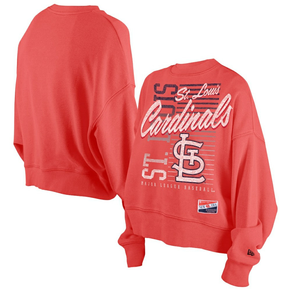 St. Louis Cardinals Women's Boxy Mineral Wash Dolmen Sleeve Cropped Sweatshirt - Red | New Era