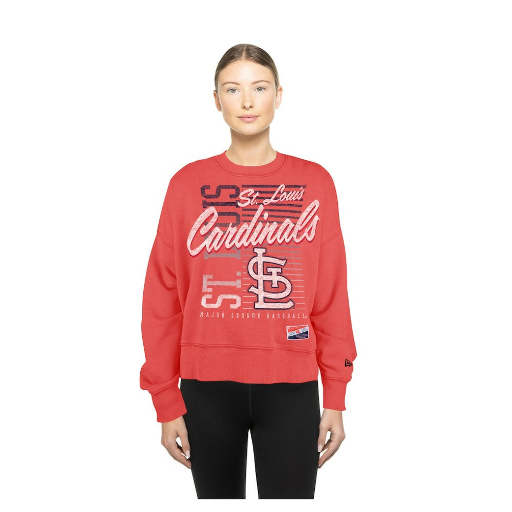 St. Louis Cardinals Women's Boxy Mineral Wash Dolmen Sleeve Cropped Sweatshirt - Red | New Era