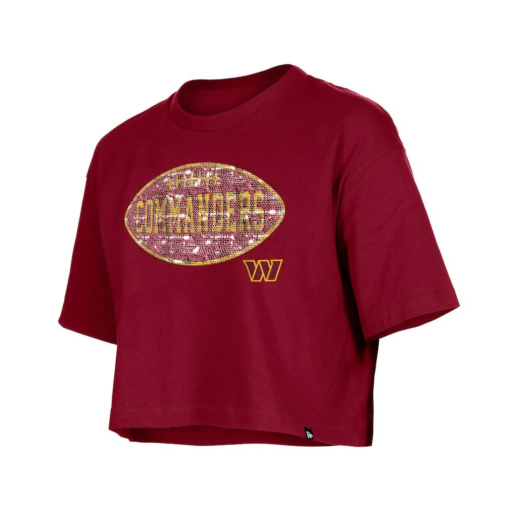 Washington Commanders New Era Girl's Flip Sequin Boxy T-Shirt - Burgundy on sale