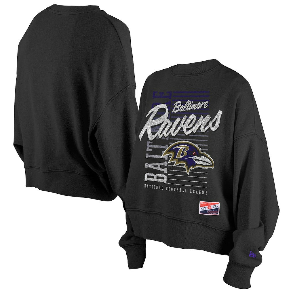 Baltimore Ravens New Era Women's Oversized Throwback Mineral Wash Crew Neck Sweatshirt - Black discount