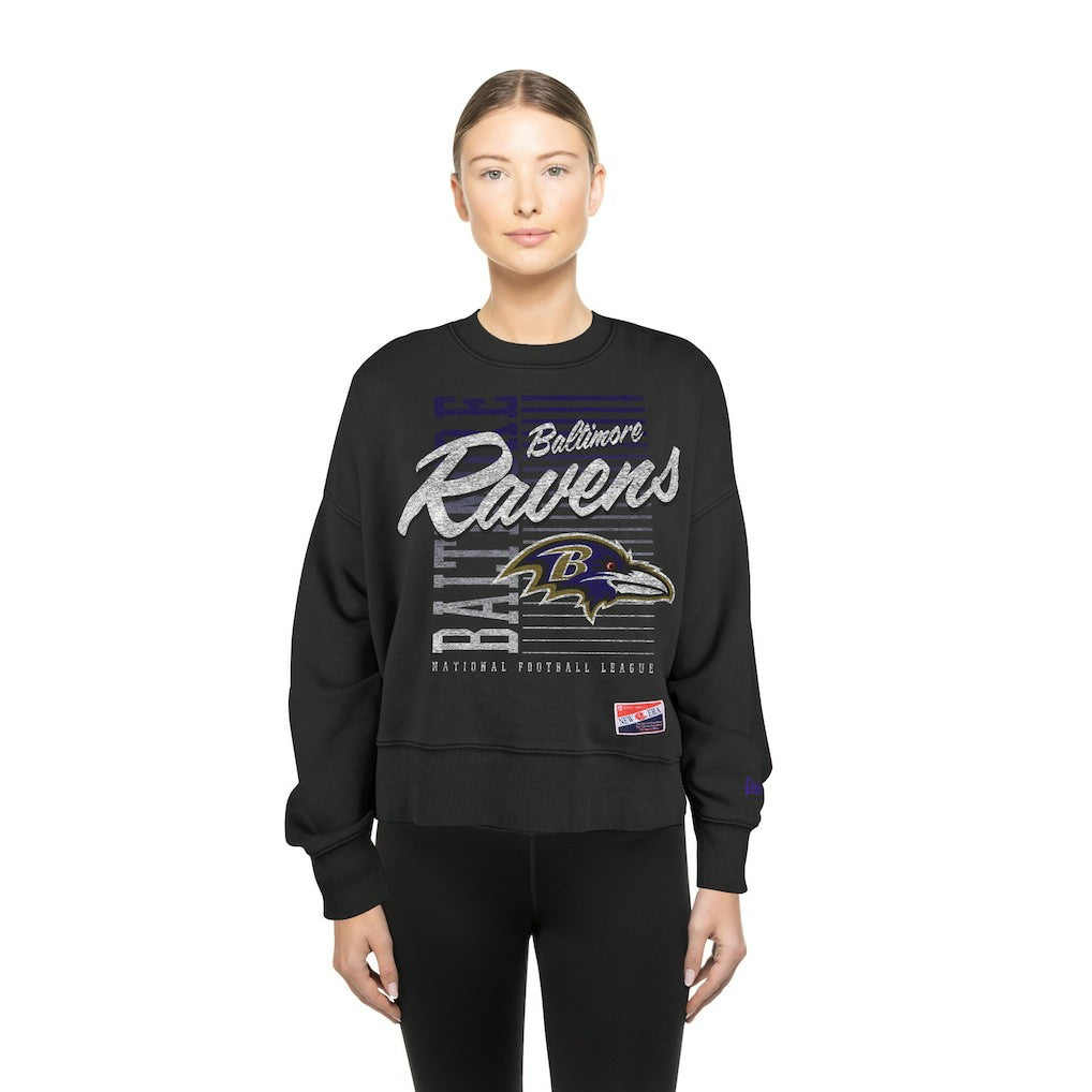 Baltimore Ravens New Era Women's Oversized Throwback Mineral Wash Crew Neck Sweatshirt - Black discount