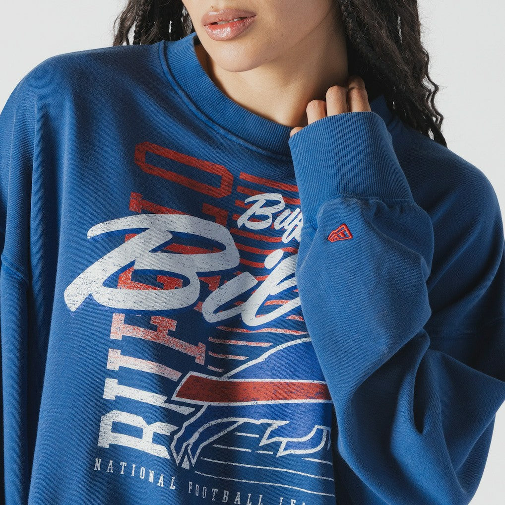 Buffalo Bills New Era Women's Oversized Throwback Mineral Wash Crew Neck Sweatshirt - Royal for sale