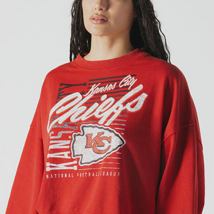Kansas City Chiefs New Era Women's Oversized Throwback Mineral Wash Crew Neck Sweatshirt - Red on sale