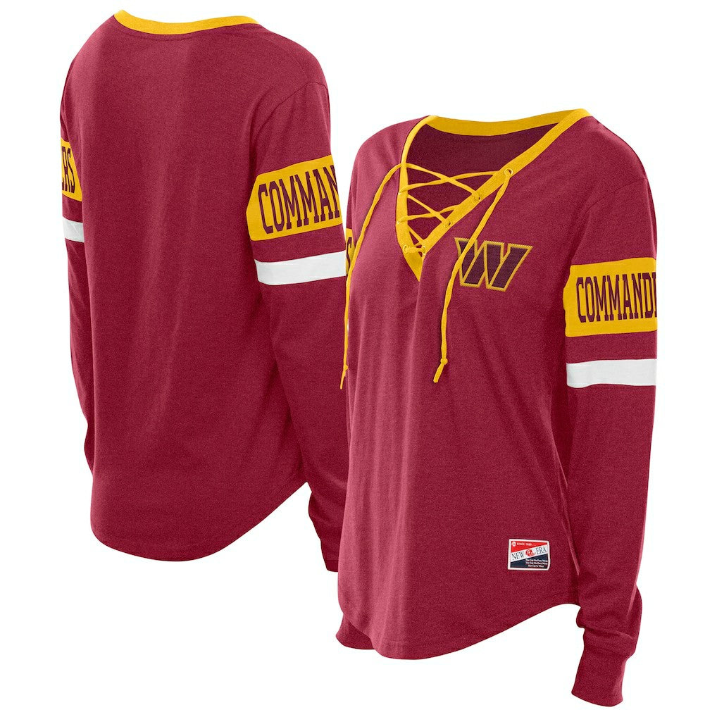 Washington Commanders New Era Women's Throwback Lace-Up Long-Sleeve T-Shirt - Burgundy for sale