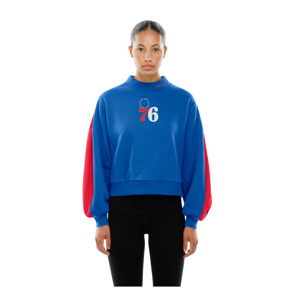 Philadelphia 76ers Women's Sport Night Balloon Sleeves Sweatshirt sale - Royal | New Era online