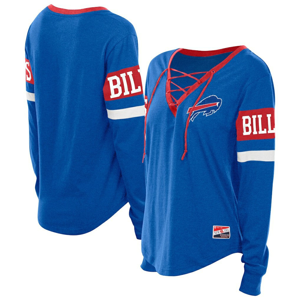 Buffalo Bills New Era Women's Plus Size Throwback Lace-Up Long Sleeve T-Shirt - Blue on sale