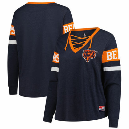 Chicago Bears New Era Women's Plus Size Throwback Lace-Up Long Sleeve T-Shirt - Navy online