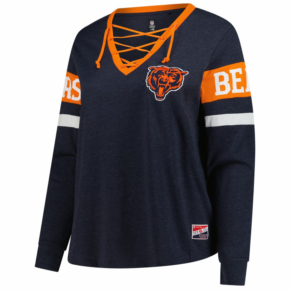 Chicago Bears New Era Women's Plus Size Throwback Lace-Up Long Sleeve T-Shirt - Navy online