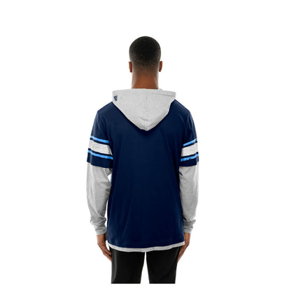 Tennessee Titans New Era Twofer Layered Long Sleeve Hoodie T-Shirt - Navy on sale