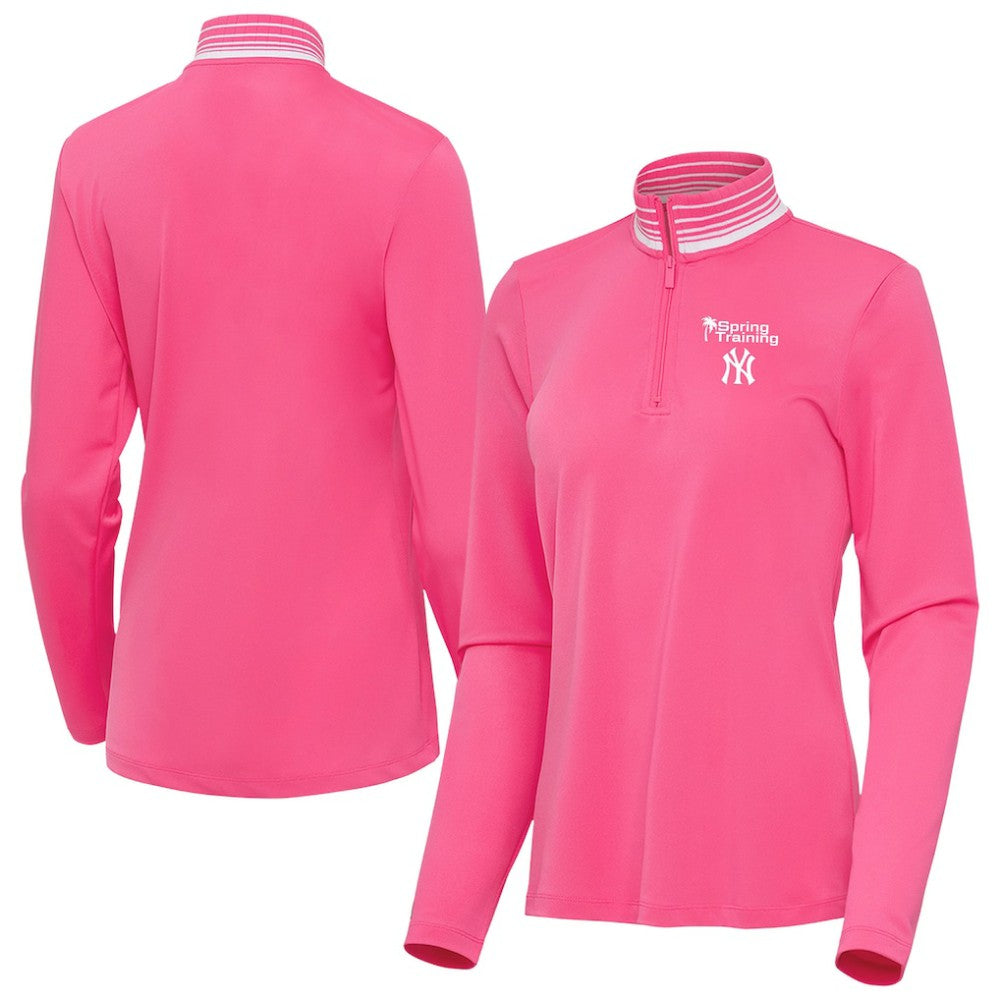 New York Yankees Antigua Women's Spring Training Palmetto Quarter-Zip Top - Pink