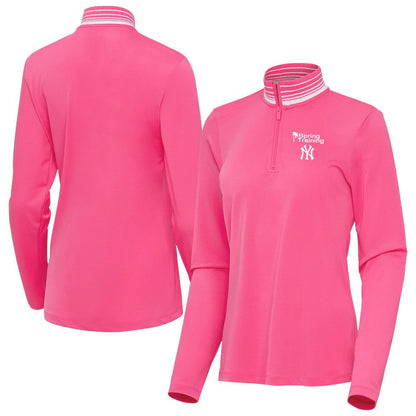 New York Yankees Antigua Women's Spring Training Palmetto Quarter-Zip Top - Pink