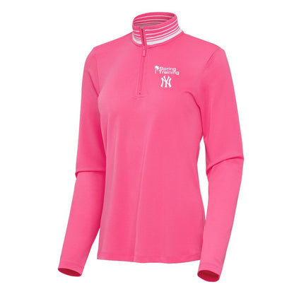 New York Yankees Antigua Women's Spring Training Palmetto Quarter-Zip Top - Pink