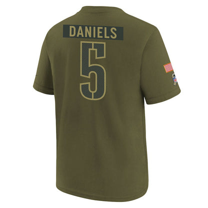 Jayden Daniels Washington Commanders Youth 2025 Salute to Service Name & Number T-Shirt - Olive | Nike for sale