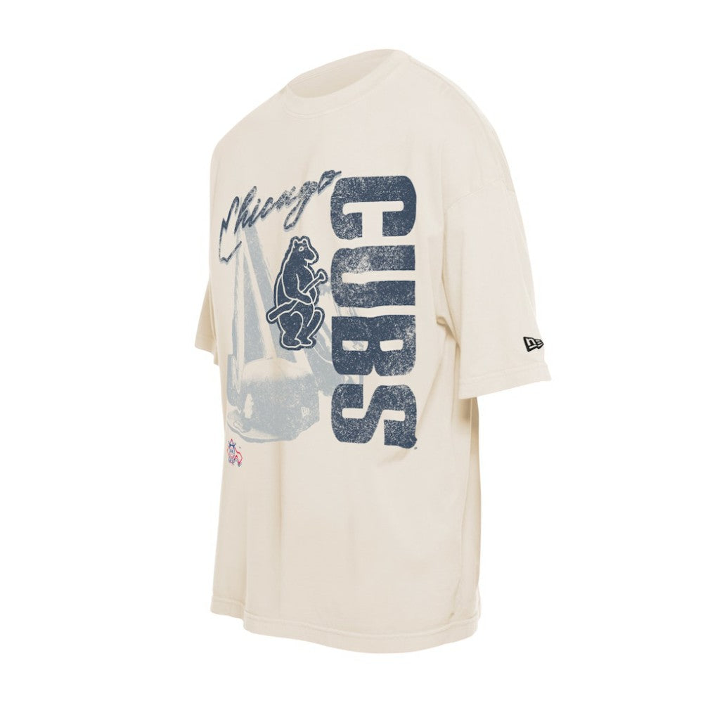 Chicago Cubs Cooperstown Collection Oversized Throwback Distressed T-Shirt - Cream | New Era