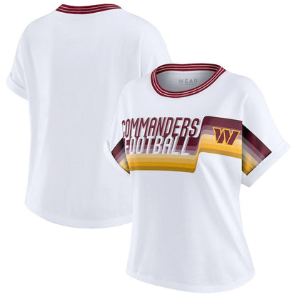 Washington Commanders WEAR by Erin Andrews Women's Cropped Center Stripe Dolman T-Shirt - White for sale