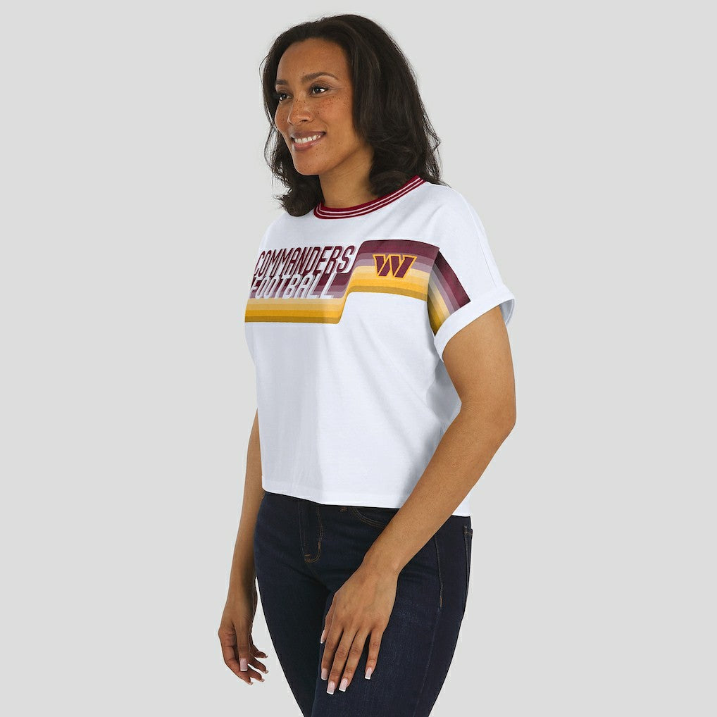 Washington Commanders WEAR by Erin Andrews Women's Cropped Center Stripe Dolman T-Shirt - White for sale