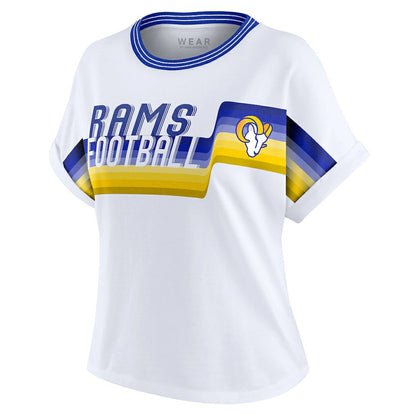 Los Angeles Rams WEAR by Erin Andrews Women's Cropped Center Stripe Dolman T-Shirt - White on sale