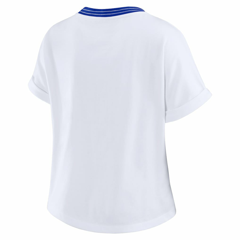 Los Angeles Rams WEAR by Erin Andrews Women's Cropped Center Stripe Dolman T-Shirt - White on sale