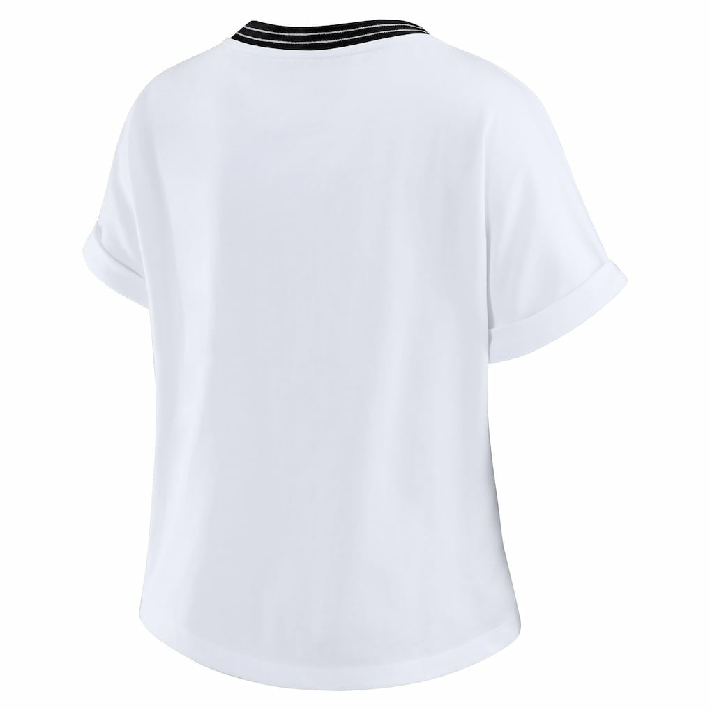 New Orleans Saints WEAR by Erin Andrews Women's Cropped Center Stripe Dolman T-Shirt - White on sale
