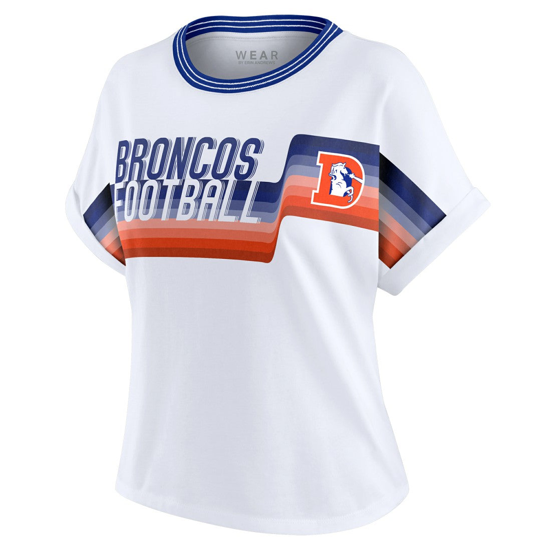 Denver Broncos WEAR by Erin Andrews Women's Cropped Center Stripe Dolman T-Shirt - White discount