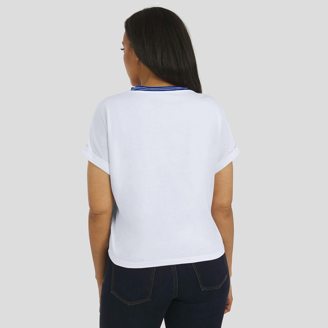 Denver Broncos WEAR by Erin Andrews Women's Cropped Center Stripe Dolman T-Shirt - White discount