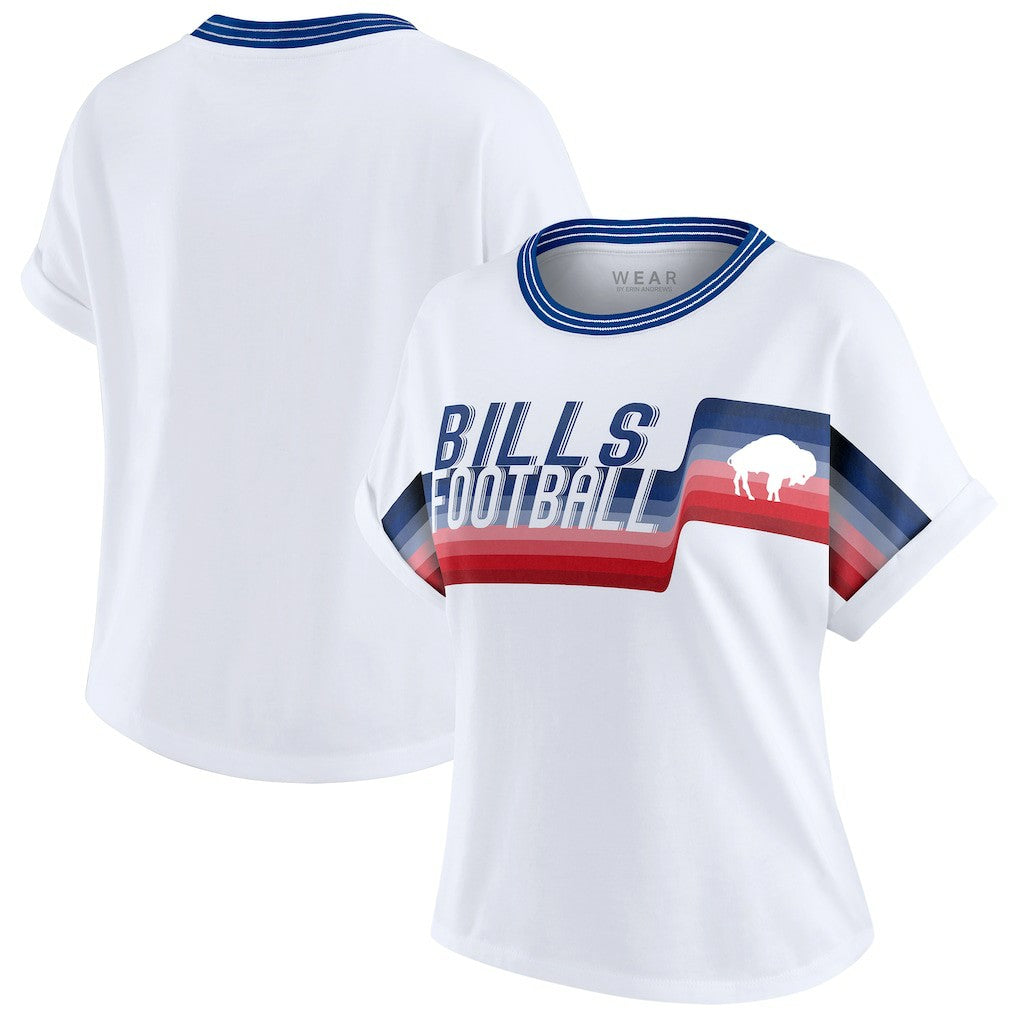 Buffalo Bills WEAR by Erin Andrews Women's Cropped Center Stripe Dolman T-Shirt - White online